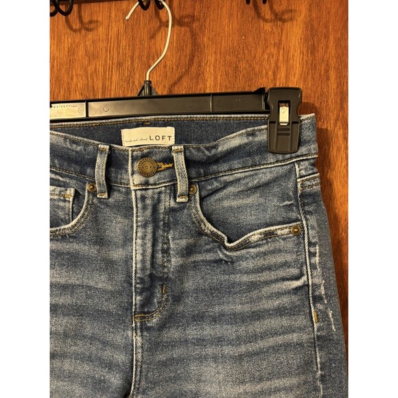 LOFT High Waist Skinny Distressed Blue Denim Jeans Womens Size 25/0 Cotton Jeans - Picture 2 of 6